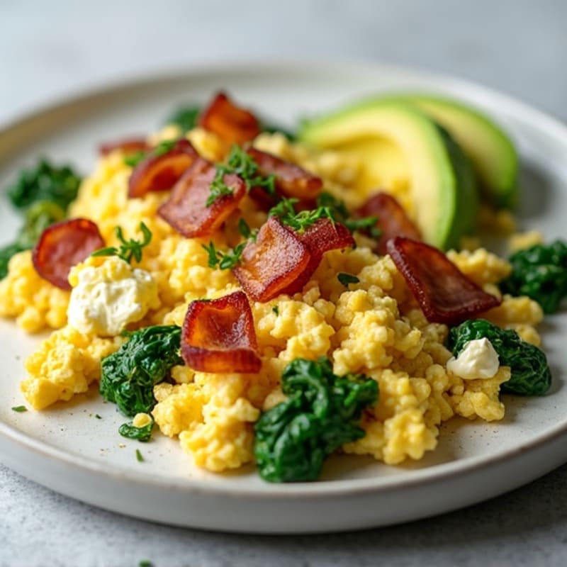 Egg White and Cottage Cheese Scramble with Spinach and Turkey Bacon