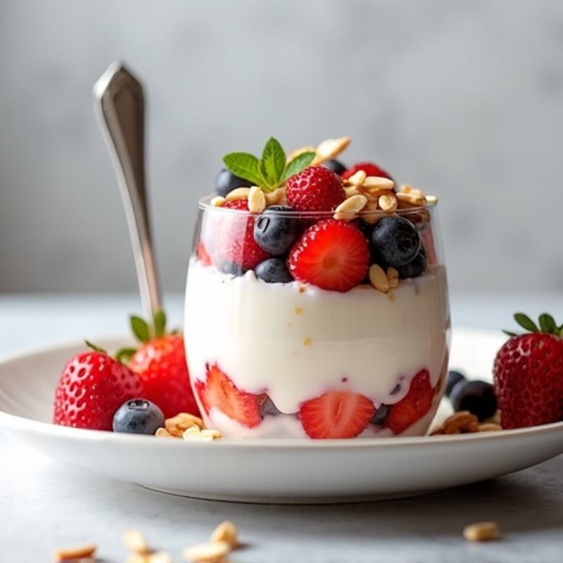 Greek Yogurt Protein Parfait with Mixed Berries and Almonds