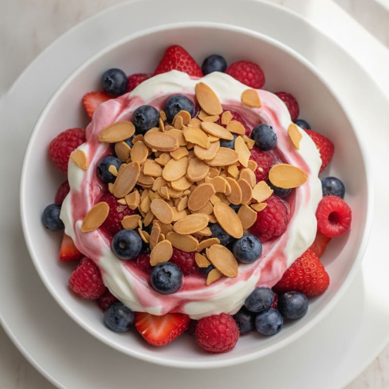 Greek Yogurt Protein Parfait with Mixed Berries and Almonds