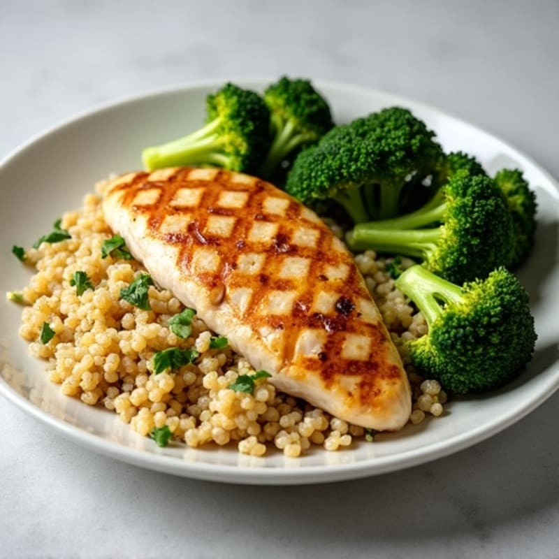 Grilled Chicken Breast with Quinoa and Roasted Broccoli