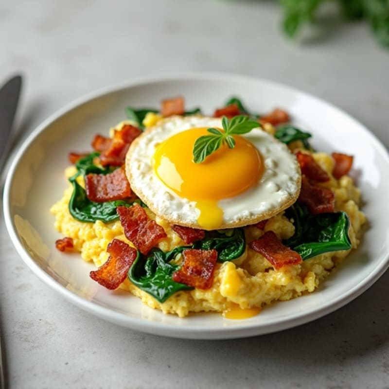 Cottage Cheese Scramble with Spinach and Turkey Bacon