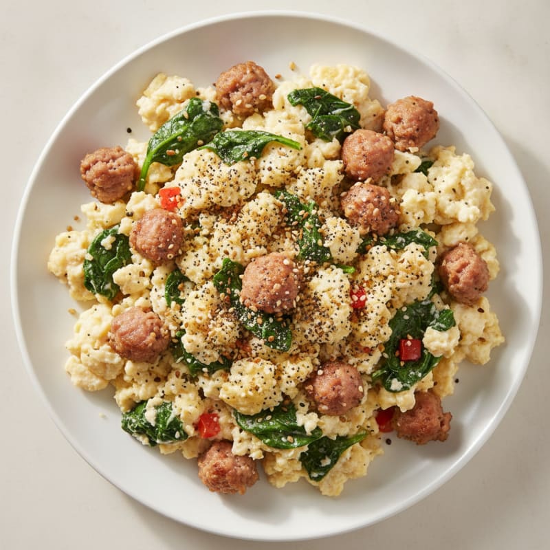Egg White Scramble with Turkey Sausage and Spinach