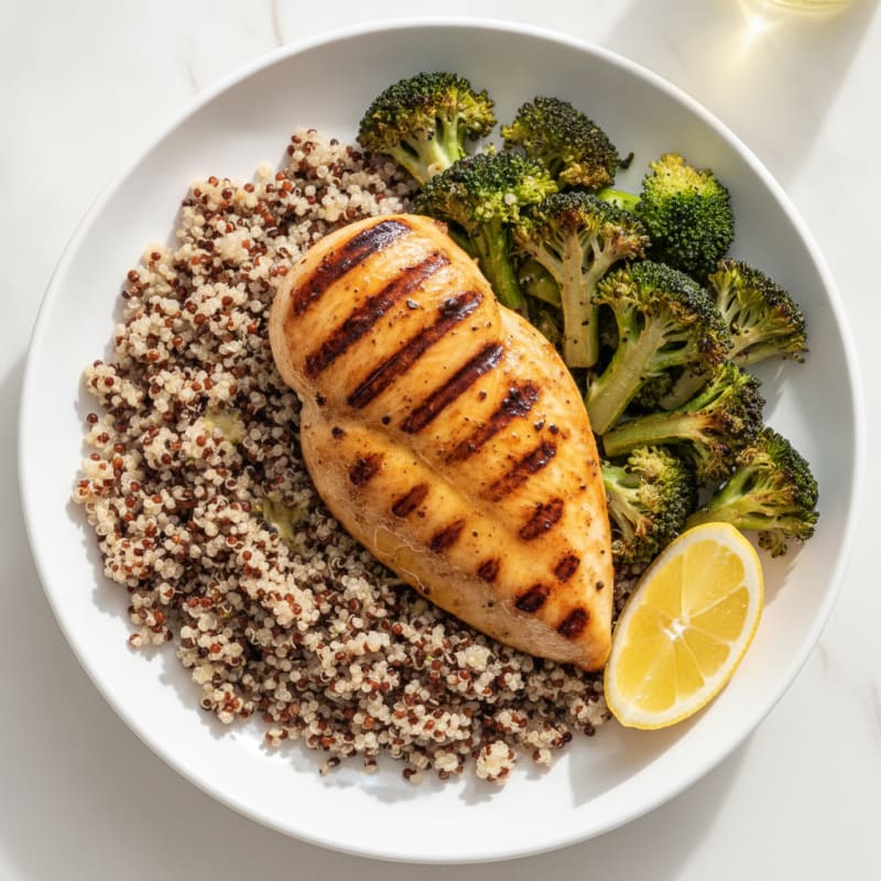 Grilled Chicken Breast with Quinoa and Roasted Broccoli