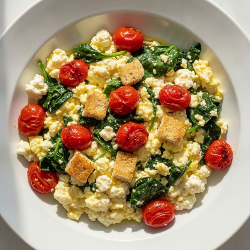 Cottage Cheese Scramble with Spinach and Cherry Tomatoes