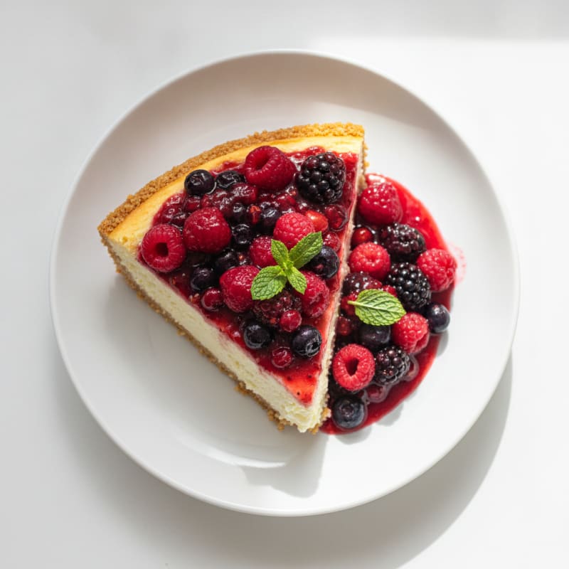 Greek Yogurt Protein Cheesecake with Mixed Berries