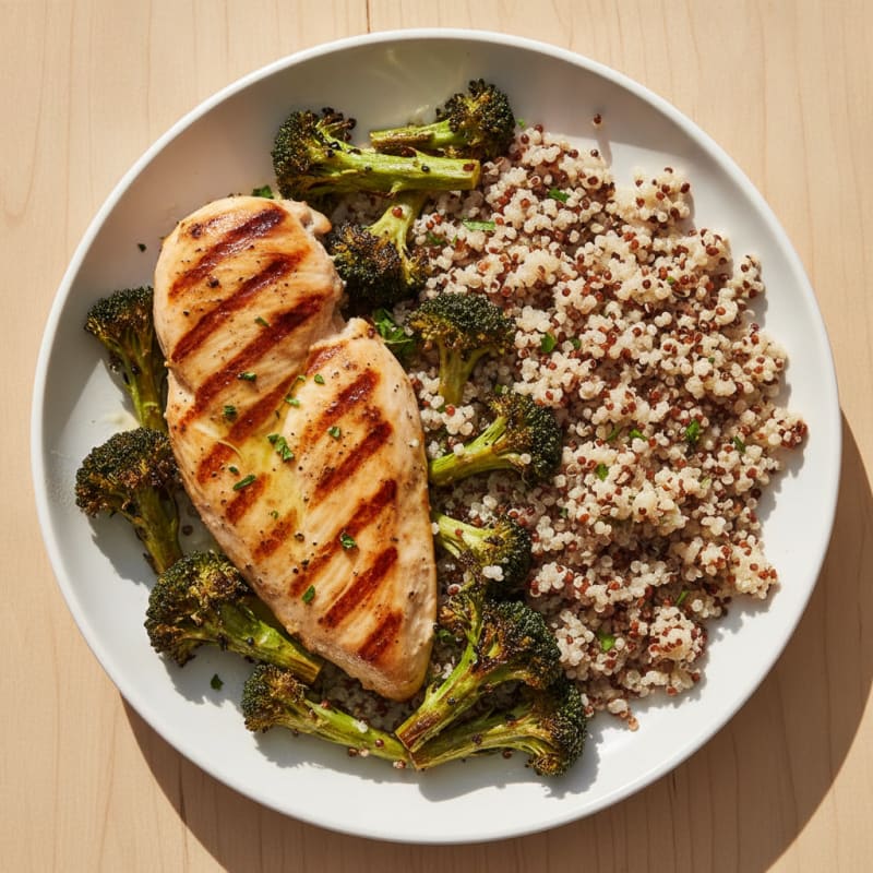 Grilled Chicken Breast with Roasted Broccoli and Quinoa