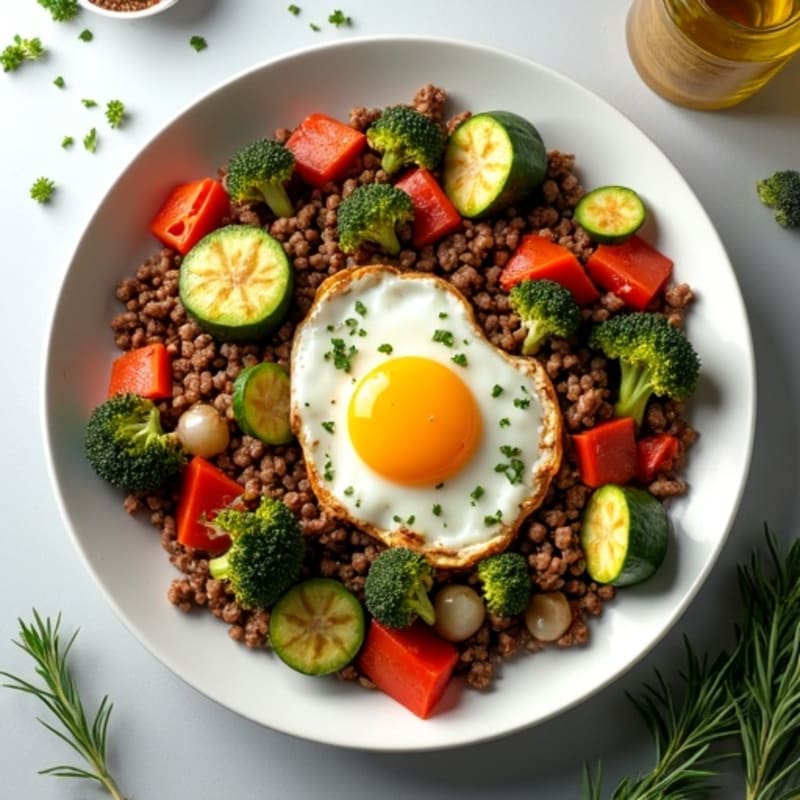 Herb-Seasoned Lean Ground Beef Skillet with Roasted Vegetables