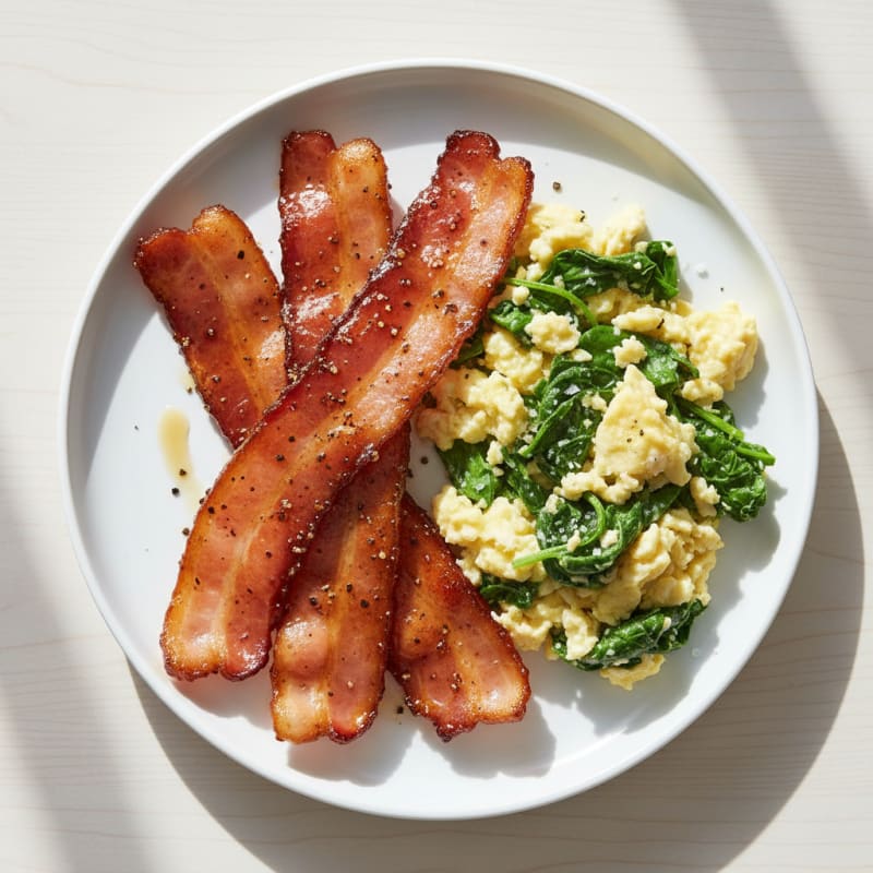 Maple-Glazed Bacon with High-Protein Egg Scramble