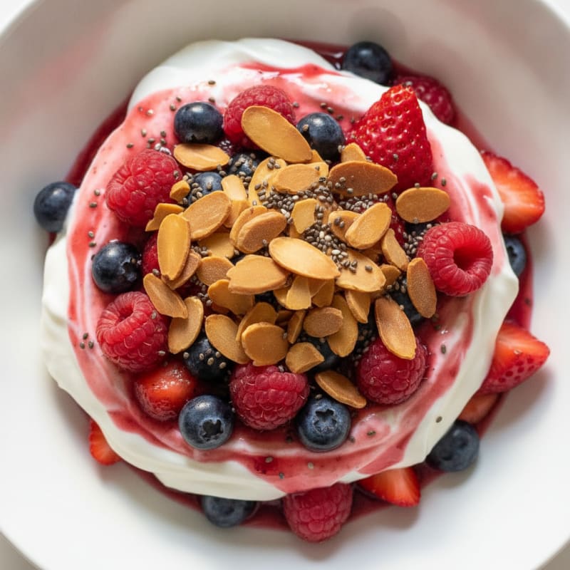 Greek Yogurt Protein Parfait with Mixed Berries and Almonds