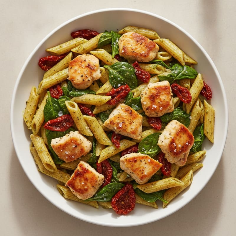 Pesto Chicken Pasta with Sun-Dried Tomatoes