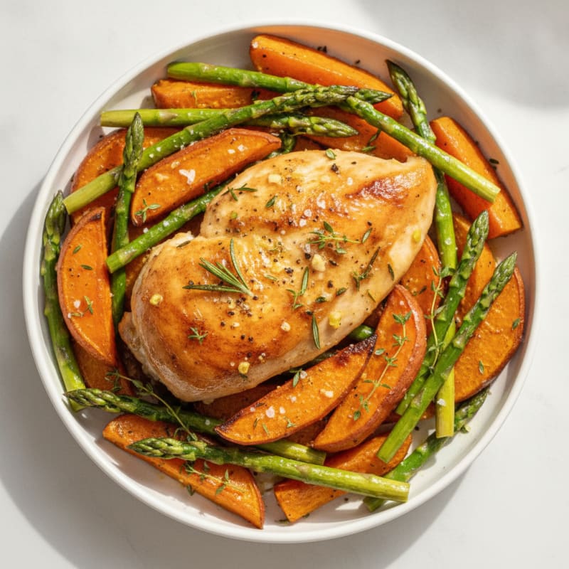 Lemon Herb Roasted Chicken with Sweet Potatoes