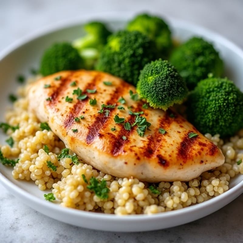 Grilled Chicken Breast with Quinoa and Roasted Broccoli