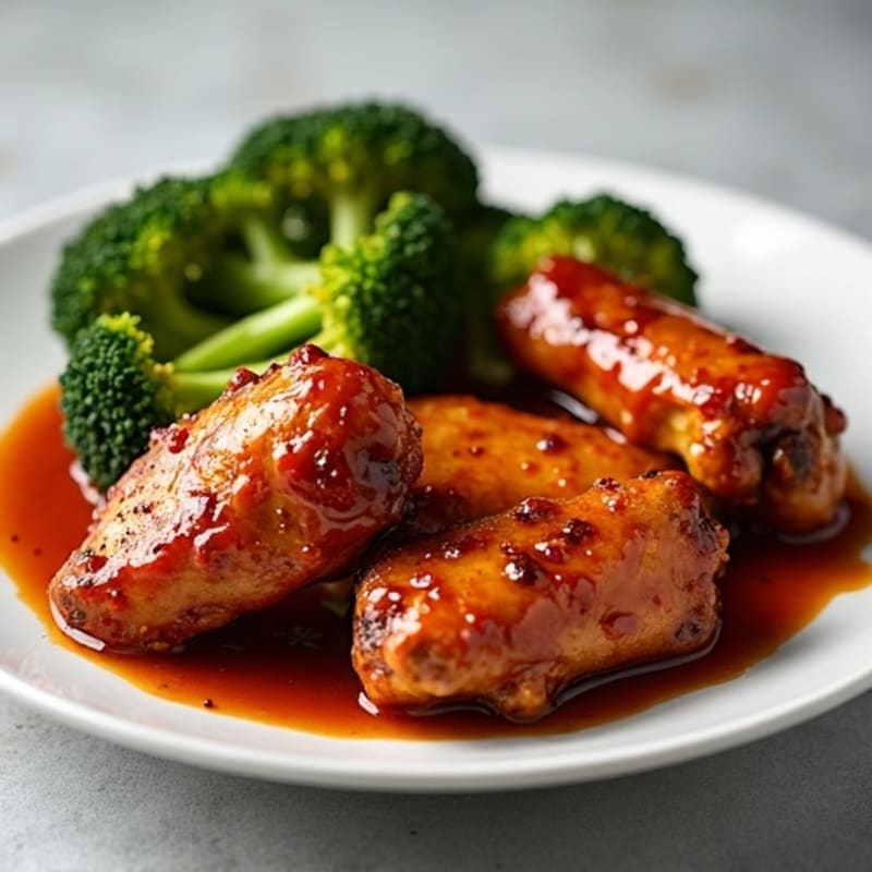 Crispy Baked Spicy BBQ Chicken Wings with Roasted Broccoli