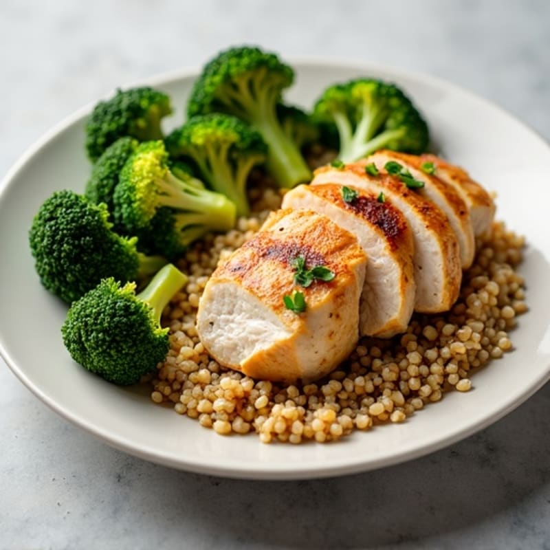 Grilled Chicken Breast with Roasted Broccoli and Quinoa