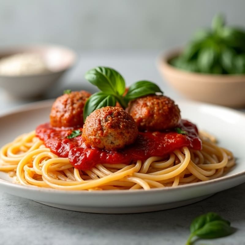Juicy Turkey Meatballs with Whole Wheat Spaghetti and Robust Marinara