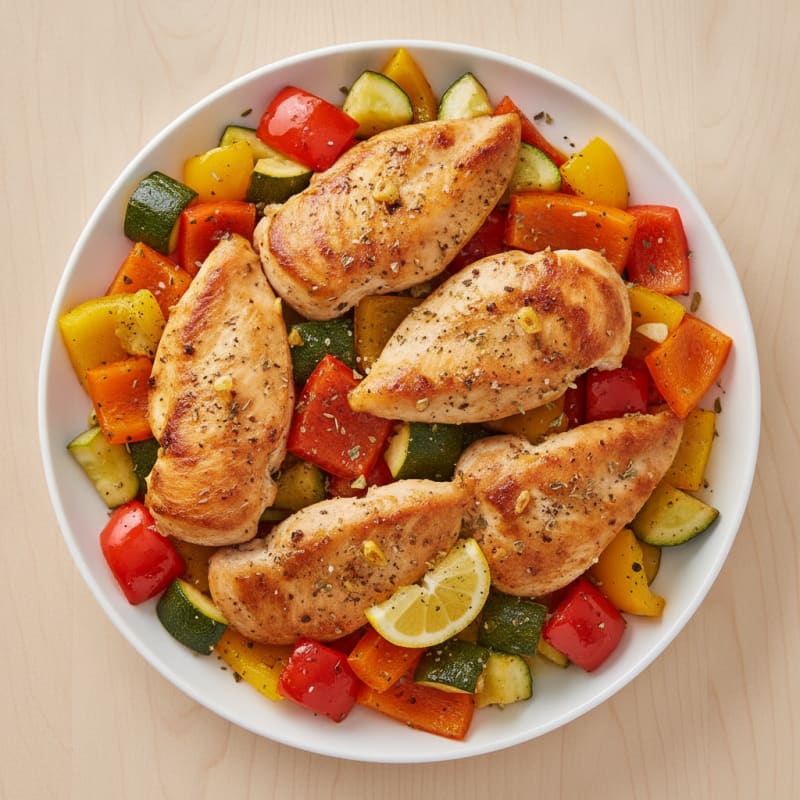 Herb-Roasted Chicken with Rainbow Peppers and Zucchini