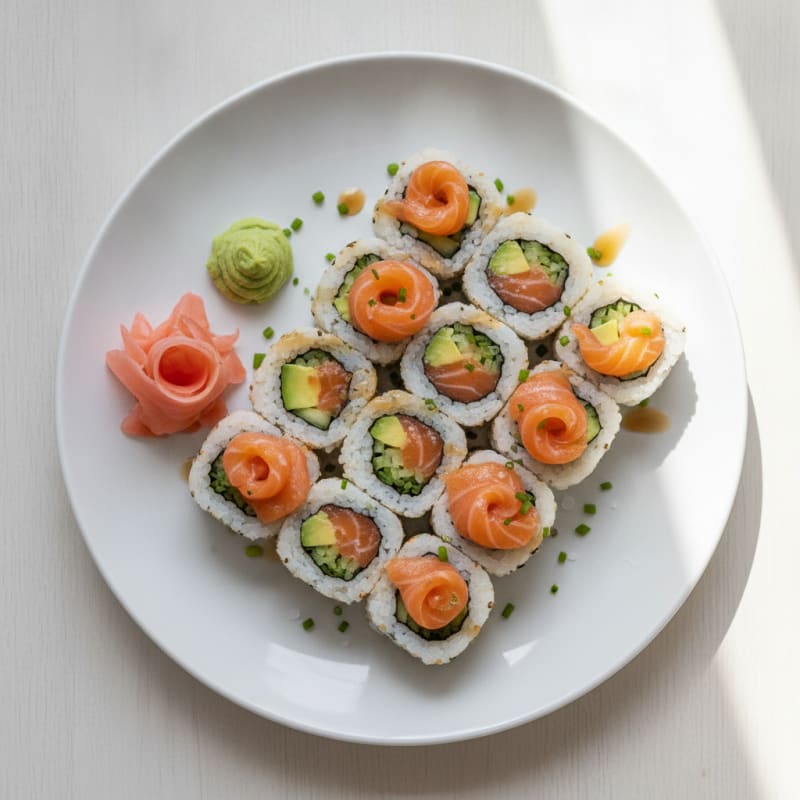 Fresh Salmon & Avocado Sushi Rolls