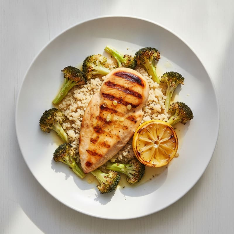 Grilled Chicken Breast with Quinoa and Roasted Broccoli