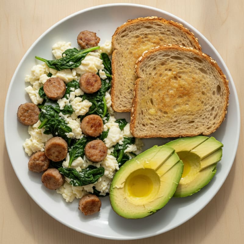 Egg White Scramble with Spinach and Turkey Sausage