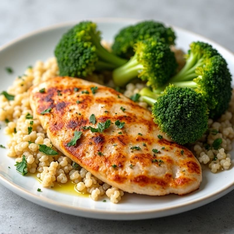 Grilled Chicken Breast with Quinoa and Roasted Broccoli