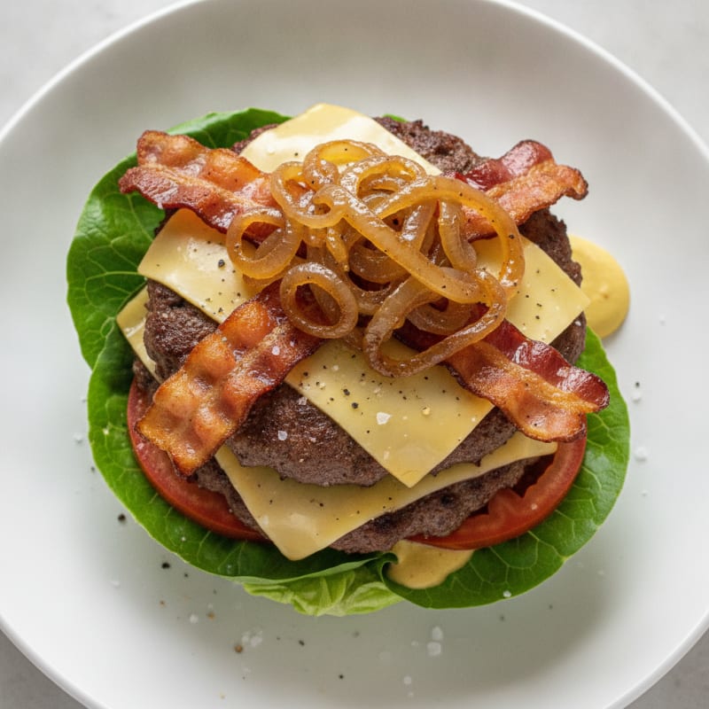 Double Bacon Cheeseburger with Caramelized Onions