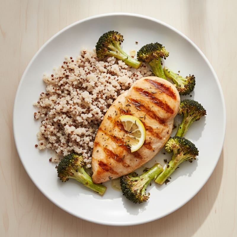 Grilled Chicken Breast with Roasted Broccoli and Quinoa