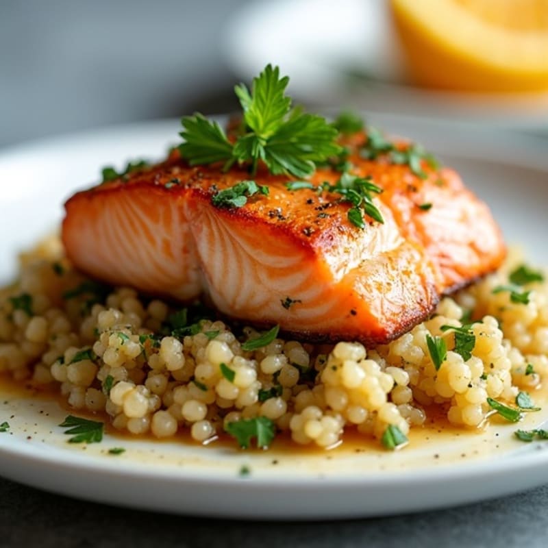 Crispy Skin Roasted Salmon with Citrus-Ginger Glaze and Fresh Herb Quinoa