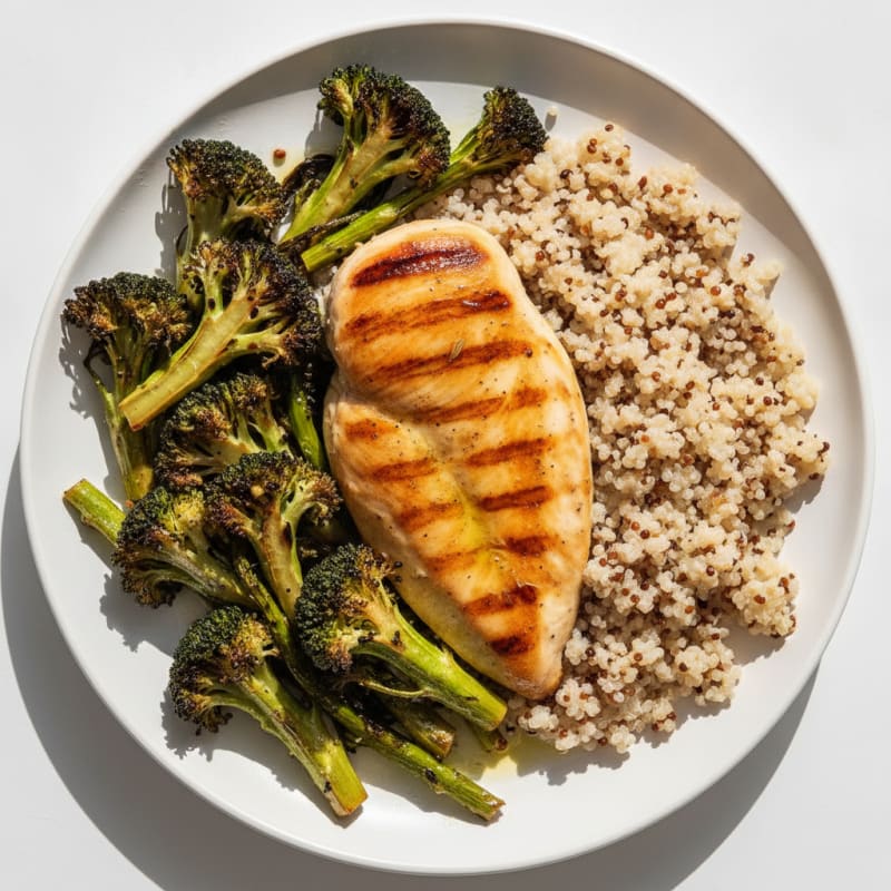Grilled Chicken Breast with Quinoa and Roasted Broccoli