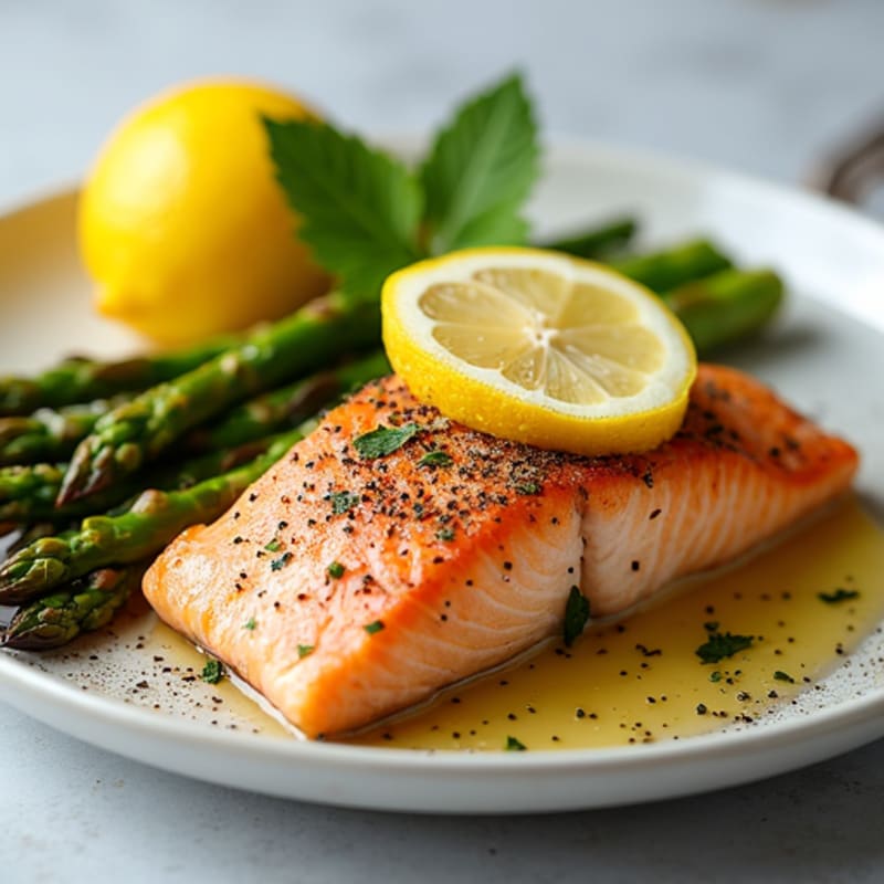 Baked Salmon with Roasted Asparagus and Lemon