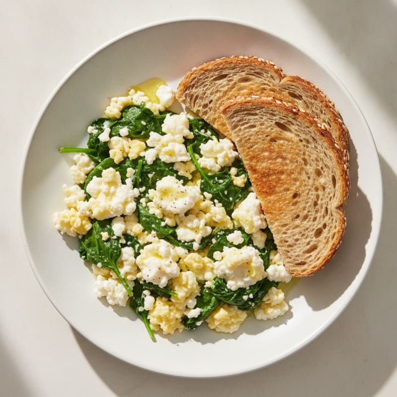 Egg White Scramble with Cottage Cheese and Sautéed Spinach