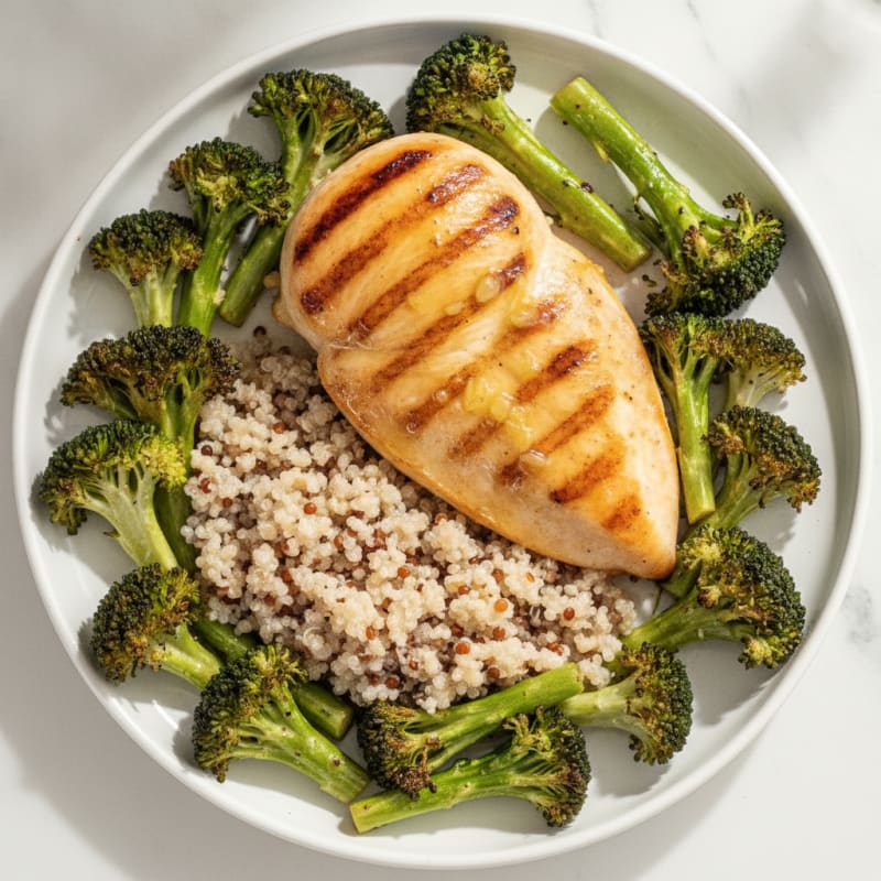 Grilled Chicken Breast with Quinoa and Roasted Broccoli