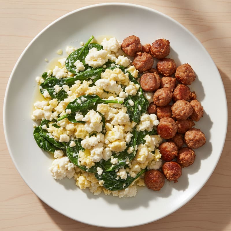 Cottage Cheese Scramble with Spinach and Turkey Sausage