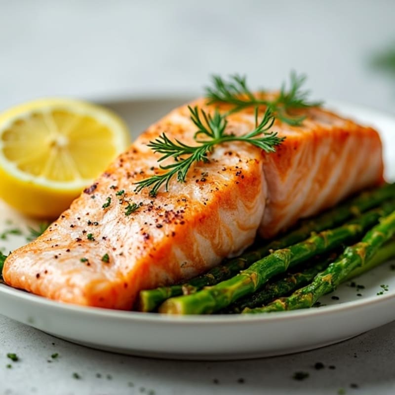 Flaky Lemon Herb Grilled Salmon with Roasted Asparagus