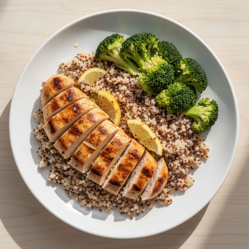 Grilled Chicken Breast with Quinoa and Steamed Broccoli