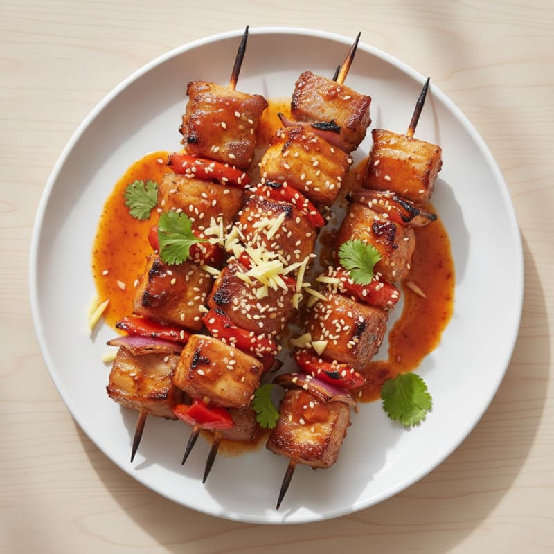 Spicy Gochujang Pork Belly Skewers