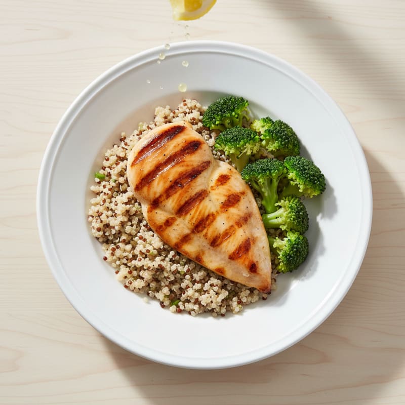 Grilled Chicken Breast with Quinoa and Steamed Broccoli