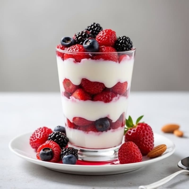 Greek Yogurt Protein Parfait with Mixed Berries and Almonds