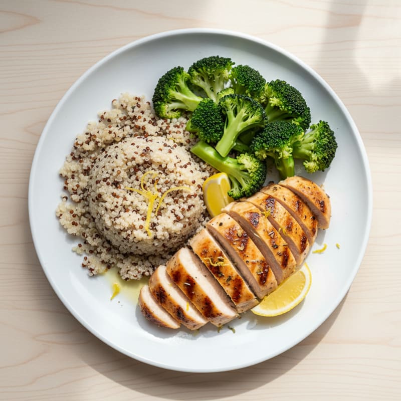 Grilled Chicken Breast with Quinoa and Steamed Broccoli