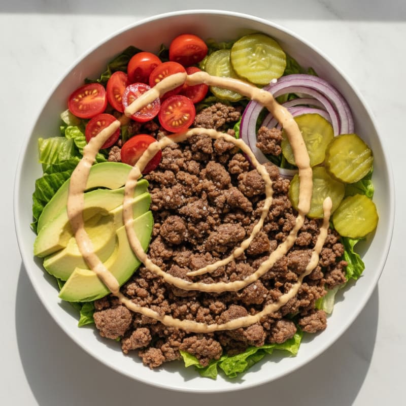 Deconstructed Burger Bowl with Special Sauce