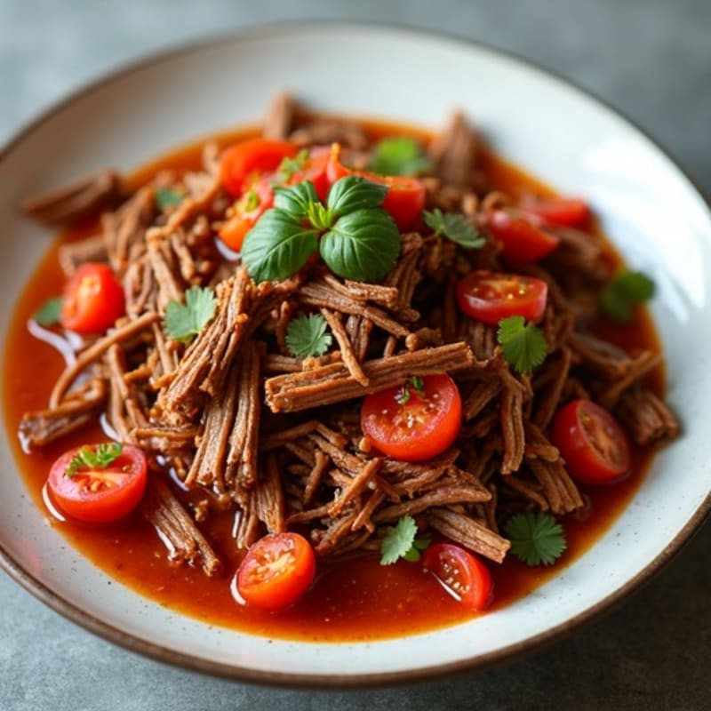 Lean Slow Cooked Shredded Beef with Rich Chile Sauce