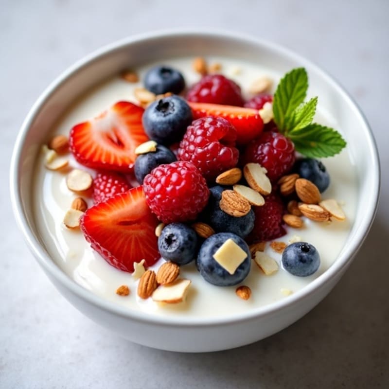Creamy Greek Yogurt Bowl with Fresh Berries and Crunchy Nuts