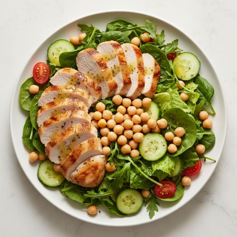 Grilled Turkey Breast Salad with Chickpeas and Mixed Greens