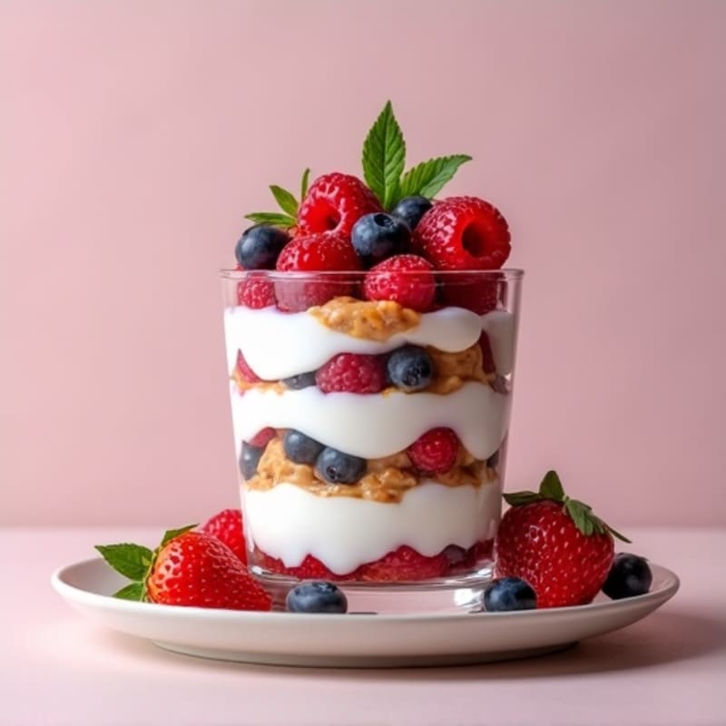 Greek Yogurt Protein Parfait with Mixed Berries and Almond Butter
