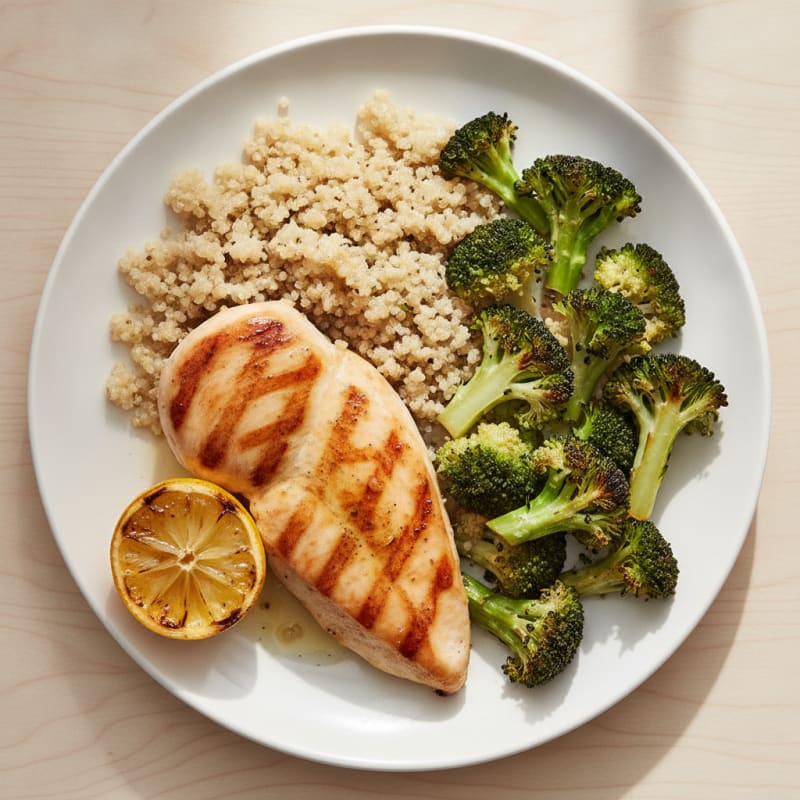 Grilled Chicken Breast with Quinoa and Roasted Broccoli