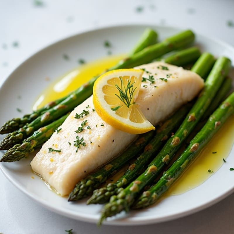 Flaky Lemon Herb Baked White Fish with Roasted Asparagus
