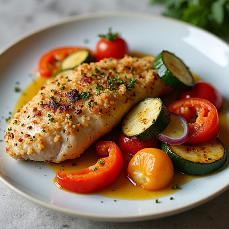 Herb-Crusted Pan Seared Chicken with Roasted Vegetables