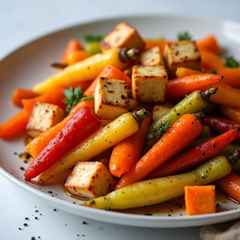 Honey-Maple Roasted Rainbow Carrots with Tofu