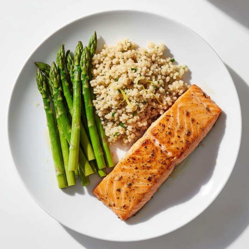 Baked Salmon with Steamed Asparagus and Quinoa