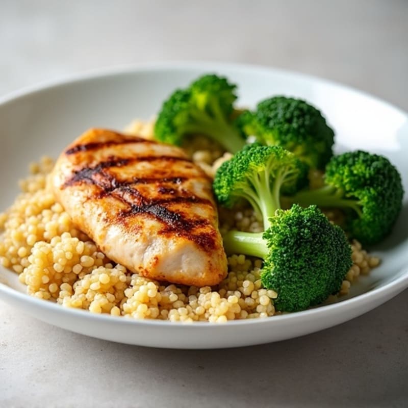Grilled Chicken Breast with Quinoa and Steamed Broccoli