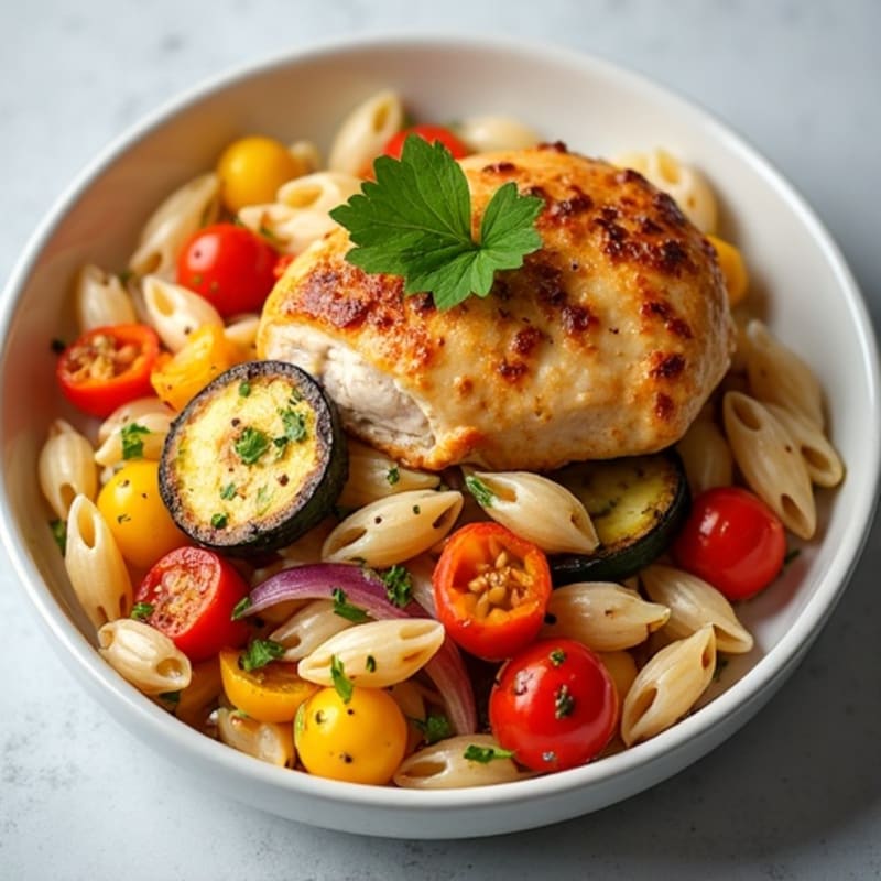 Creamy Spicy Cajun Chicken with Whole Wheat Pasta and Roasted Vegetables